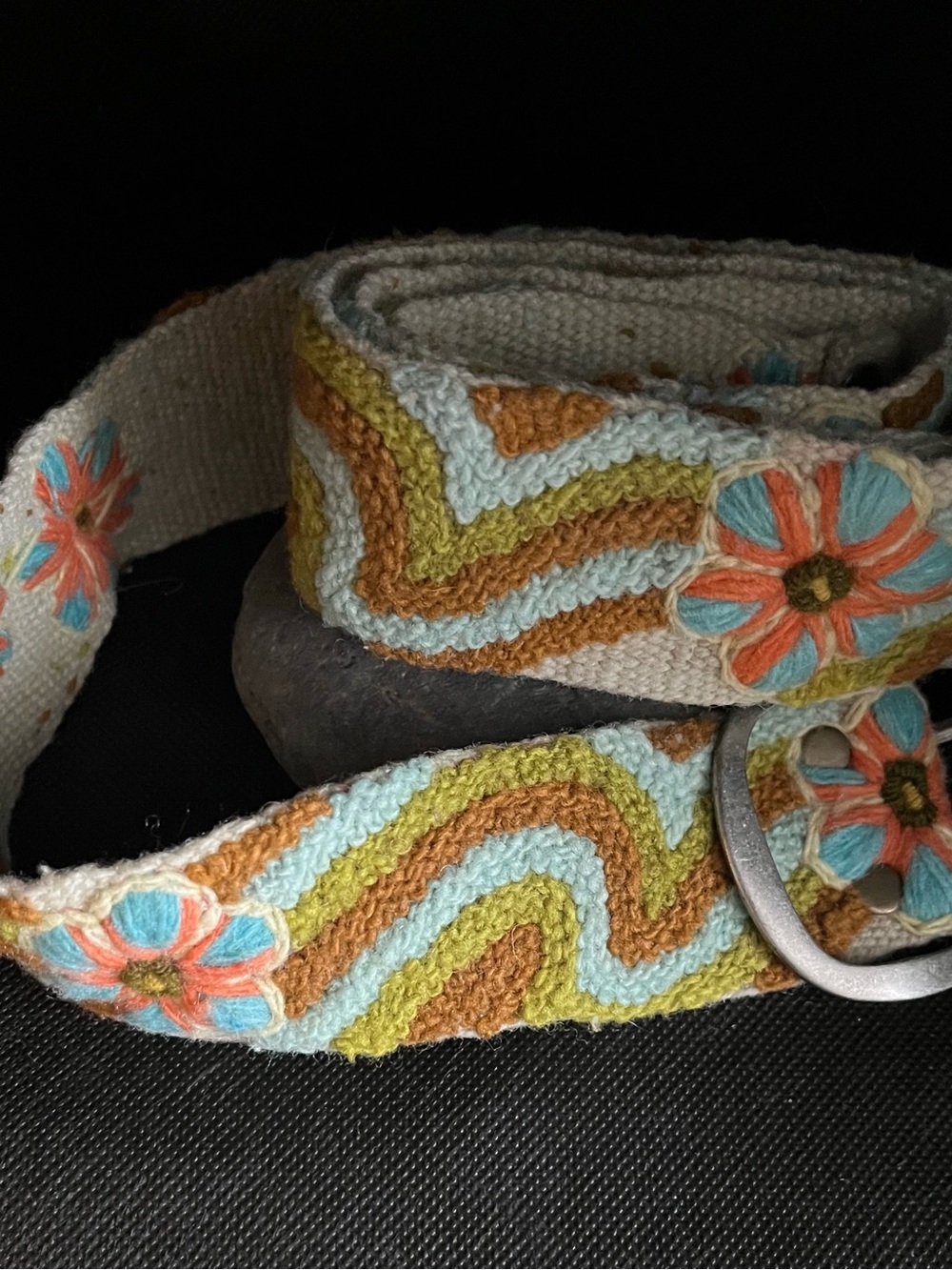 Free People Embroidered Floral Belt - Cream with Blue, Orange & Green
